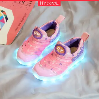 NYCOOL Caterpillar USB Charge Bliskavico LED Svetlobni Light Up Čevlji na Prostem, Otroci Čevlji Malčka Dekleta, Fantje, Otroci športni Copati