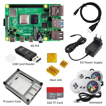 Raspberry pi 4 4 gb komplet Raspberry Pi 4 Model B PI 4B : Penzion+hladilnega telesa+Napajalnik+Primeru +ventilator +32GB SD+HDMI je združljiv+Gamepad