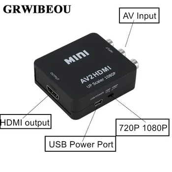Grwibeou RCA AV na HDMI Pretvornik HD 1080P AV 2 HDMI Adapter Za TV X box PS4 PC DVD Projektor Visoke Kakovosti AV Na HDMI Pretvornik 50649