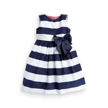 2016 Baby Girl Oblačenja Modro In Belo Črtasto Cvet Dekleta Princesa Obleke Za Otroke, Oblačila Dekliške Obleke Kostumi 5104