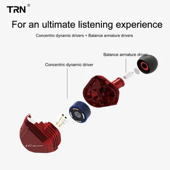 TRN V20 DD BA Hibridni V Uho Slušalke DJ HI-fi Monitor Teče Šport Slušalke Slušalka Headplug 2PIN Kabel TRN V80/V30/BT20/X6 51170