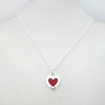 Sterling srebro 925 klasičen modni roza emajl srce obesek ženske ogrlica nakit počitnice darilo 52209