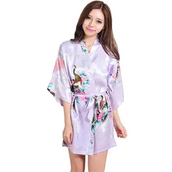 Svetloba Vijolično Kitajskih Žensk Svile Rajon Mini Haljo Seksi Kimono Kopalne Obleke Intimno Perilo Pajama Plus Velikost S M L XL XXL XXXL ZS025 52497