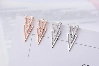 Moda 925 sterling srebro sijoče kristalno Trikotnik design lady stud uhani nakit, ženski darilo za rojstni dan Anti alergijo poceni 5345