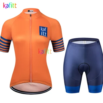 2021 Kafitt Žensk Oranžna Kratek Sleeve Kolesarjenje Jersey Določa MTB Kolo Oblačila Ropa Ciclismo Cestna Kolesarska Majica 2 Kos Poletje