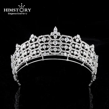 Himstory Evropske Kraljeve Cirkonij Satja Greville Replika Tiara Krono Poroko Kristalno Queens Glavo Princesa za Nevesto 57191