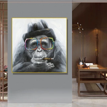 Nordijska Opica Gorilla Kajenje Povzetek Oljna slika, Platno, Plakati, Tiskanje Skandinavskih Cuadros Stenskih slikah, za dnevno Sobo