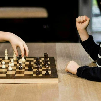3 v 1 Šahovska garnitura Leseni Šah Igra Velikosti Zložljiv Leseni Šah Nastavite namizna Igra Dama Otrok Izobraževalne Igre 5756