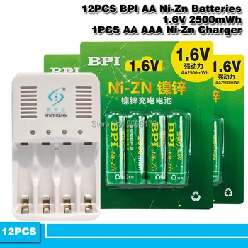12Pcs BPI Ni-Zn 1,6 V 2500mwh AA Baterija za ponovno Polnjenje + 4 reže za baterije za polnjenje Ni-Zn NiMH AA AAA baterijo, Polnilnik, komplet 58619
