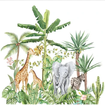 Risanka Tropskega Deževnega Gozda Živali Slon, Žirafa, Nordijska Rastlin Stenske Nalepke Kavč Otroci Spalnica Ozadju Koridor Dekoracijo