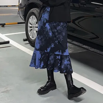 Rosetic NOVO Gotsko Modra Tie Dye Krilo Ženske Ruffles Design Kul Ulične Linije Visoko Pasu Krila Jeseni Leta 2020 Goth Halloween 6157