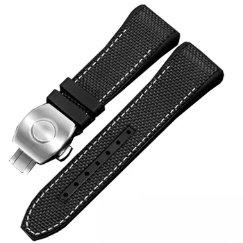 PEIYI Najlon +Silikonski watchband 28 mm, črna, modra manžeta z zložljivo sponke Primerna za FM V45 moška zapestnica 6176