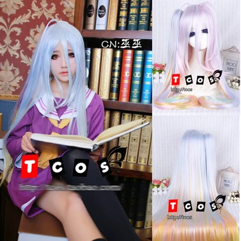 Anime Ne Igra Nobene Življenje Shiro 110 cm Dolgo, Multi-color Sintetičnih Las Cosplay Kostum Lasuljo Z 90 cm, Čip Čop 61938