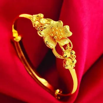 Rose Cvetje Bangle Pravi Rumeno Zlato, Ki Je Napolnjena Ženska Nastavljiv Zapestnica 62318