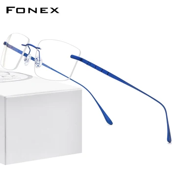 FONEX Čistega Titana Očala Okvir Moških Rimless Recept Kvadratnih Očala 2020 Ženske brez okvirjev Kratkovidnost Optičnih Očal 8555