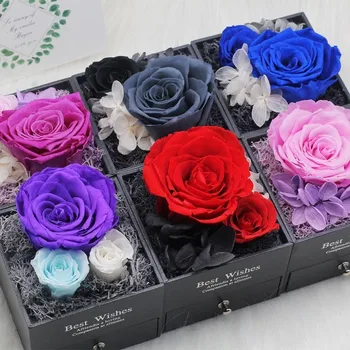 Rojstni Dan Darila, Valentinovo Darilo Za Ženske Rose Nakit Škatle Za Poročni Poročiti Posušen Cvet Pravi Cvetje Večno Vrtnice V Polje 62922