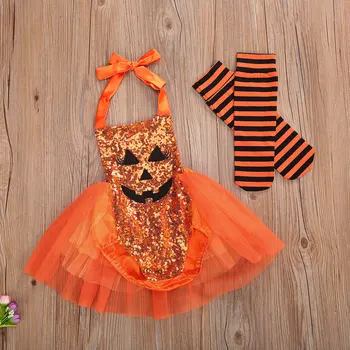 FOCUSNORM Halloween 0-24M Baby Dekleta Romper Obleko Sequined brez Rokavov Jumpsuits Leg Ogrevalnike Cosplay Obleke