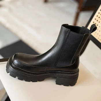 Pozimi Pravega Usnja Chelsea Debelo dno škornji Ženske Škornji Udobno kakovosti mehki Čevlji blagovne Znamke Oblikovalec Ročno 2020