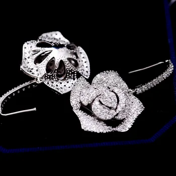 Bilincolor moda vroče prodati srebrne barve kristal rose cvet, veliki, luksuzni spusti uhan ženski poročni ženska uhani v nakit 63628