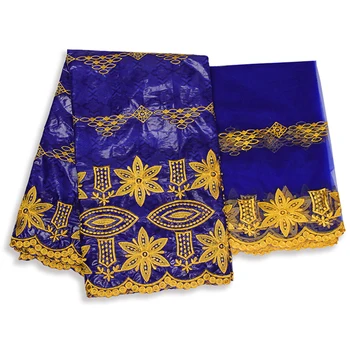 Gvineja Brocade Bazin Riche Moda Afriške Tkanine, Šivalni Materiali, Zlato Modro Tekstil Za Obleke Nigerijski Headtie 5+2 metrov/veliko 6370
