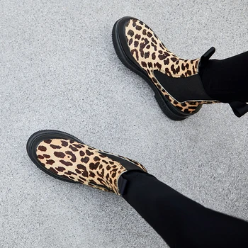 2020 Visoke Kakovosti Konjske Žime Chelsea Čevlji Za Ženske Novo Leopard Kratek Čevlji Pozimi Topli Škornji Ženske 6506