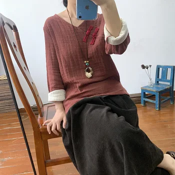 Izvirna Kitajska retro obleka, ženski plašč, grobo, teksturo, perilo, bombaž, lan, majica, spomladi in jeseni. 65337