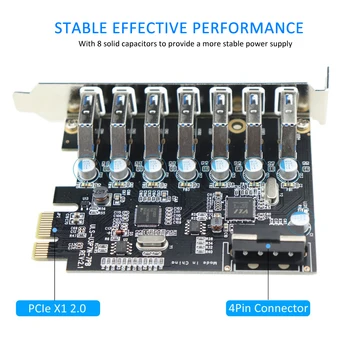 PCIe za USB 3.0, 7-Port PCI Express Širitev Kartico PCI-E USB3.0 Središče s Molex Priključek za Napajanje Podporo UASP Windows 10,8.1,8,7,XP