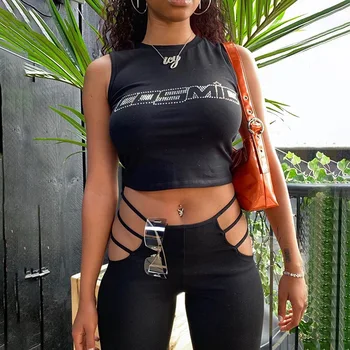 E-dekle Črne Seksi Y2k Obreži Zgoraj Poletje Žensk Pismo Tiskanja Kratka Sleeved O-Vratu Slim Stranka T-Shirt Harajuku Ulica 2020 Moda