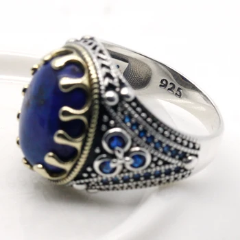 Novi najbolje prodajani 925 sterling srebrni prstan turški nakit lapis lazuli obroč moški prstan fine nakit 6606