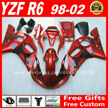 Oklep komplet za YAMAHA R6 1998 - 2002 YZFR6 1999 2000 2001 rdeče črni barvi karoserije deli yzf-r6 98 99 00 01 02 fairings kompleti H6S2