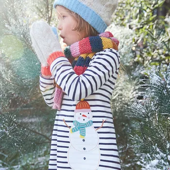 Malo maven otroci, dekleta, modne blagovne znamke v jeseni dojencek dekliška oblačila, Bombaž prugasta aplicirano snežaka malčka, girl obleke S0523 70271