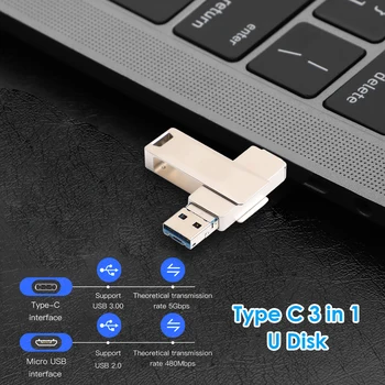 32GB 64GB 3 v 1, USB Flash Drive Type-C, USB 3.0 Micro Memory Storage Držijo Pero U Disk za Telefon/Tablični/PC 71124