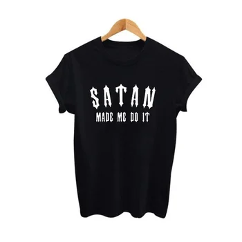 HAHAYULE-JBH Ženske Satan Me je Naredil T-Shirt Gothic Black Tee Hipsters Smešno Majico 72489