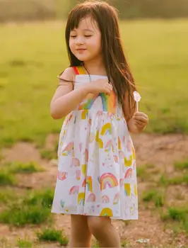 Dekleta mavrica tiskanja poletne obleke malčka girls moda elegantna otroška oblačila brez rokavov mavrica cvetlični vzorec zanko obleko 1624 73870