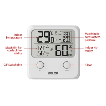 Baldr Mini Digitalni LCD Termometer, Higrometer Elektronski Temperatura Vlažnost Zidu Indooor Mini Meter S Stojalom 7461