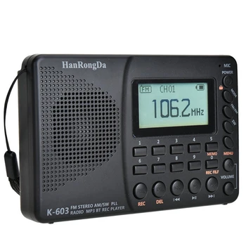 HanRongDa K-603 Full Band AM, FM-Radio, Bluetooth SW Prenosni Žepni Radio MP3 Digitalni REC Diktafon Podpira Micro-SD Kartico