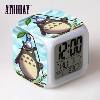 Totoro Alarm Ura Led Luči 7 Sprememba Barve Elektronski Desk Reloj Relogio De Mesa Letnik Tabela Kvadratnih Digitalno Uro Letnik 7578