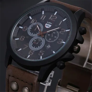 Vintage Classic Mens Nepremočljiva ure Moda Datum Usnjeni Trak Šport Quartz Army Watch reloj mujer A5