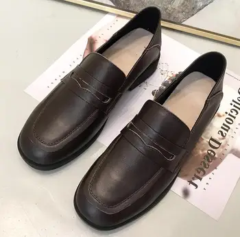 2020 pomlad eno čevlji usnjeni ravno retro loafers priložnostne pokazal majhen usnjeni čevlji podkve čevlji babica čevlji velikosti 77497