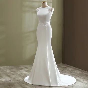 Žensko poročno obleko o vratu čipke poročne poročno obleko brez rokavov plus velikost morska deklica poročne obleke po meri narejene bela