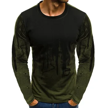 2019 Pomlad Moda za Moške Slim Fit T-shirt Maskirnim Tiskanja O Vratu Dolgo sleeved Tee Moški Osnovne Priložnostne Uvježbavanje Vrhovi 79768