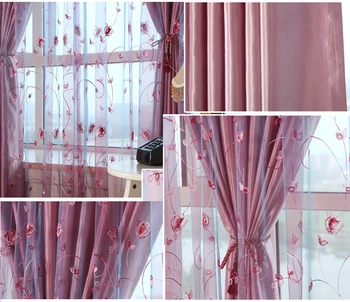 Evropski Okno Purple Rose Vezene Spalnica Zavese, Cvetlični Odklon Voile Romantično Roza Dnevna Soba Curtians Til 256&30 80526