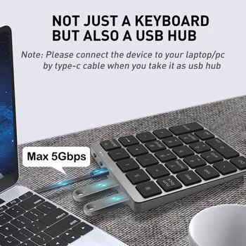 Bluetooth Številčno Tipkovnico prinaša dobička Tipkovnica z USB Hub Razdelilnik Aluminijeve Zlitine Kritje Za Android telefon, Ipad, Macbook Windows