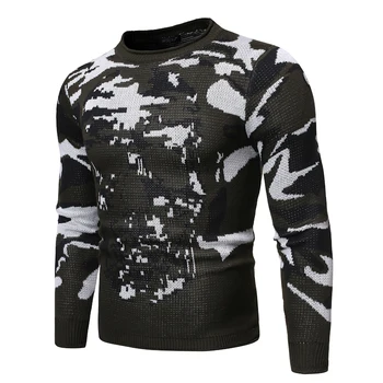 MarKyi 2020 dolg rokav pletenje, z vzorci moški puloverji zimski pulover moški pulover znamke lobanja, tiskanje 82464