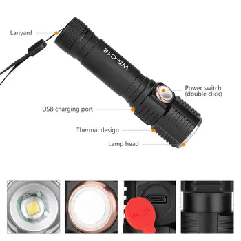 LED Svetilka T6 Mini Prenosni Baklo USB charge Nastavljiva Povečava Bliskavica Lučka za 18650 baterije, za Kampiranje Taktično Flashligh 83995