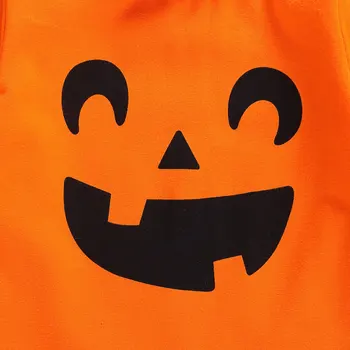 3Pcs Malčka Halloween Obleko Oranžna O-Vratu Dolge Rokave, igralne obleke+Bučna Duha Slip-On Čevlji+Klobuk za Baby Boy Girl 0-18 Mesecev