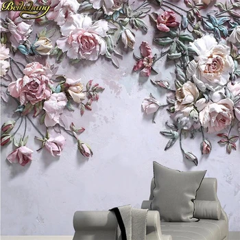 Beibehang po meri foto ozadje de papel parede 3D Reliefni rose stenske freske, ki pokrivajo-3d tla zidana stena papir doma dekor