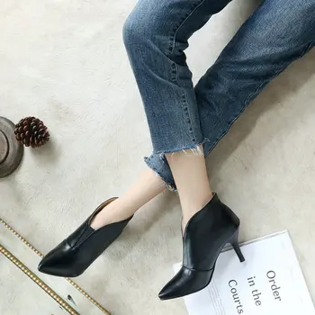 ZawsThia 2020 pozimi toplo nov modni PU konicami prstov Proti cut ženska, čevlji tanke visoke pete škornji ženske čevlje velikih velikosti 44 45 46 8656