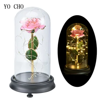 YO CHO LED 24k pozlačeni Rose Flores v steklen Pokrov Umetno Konzervirane Cvetje, Poročne Matične Stranka Dekor valentinovo, Darila 86622