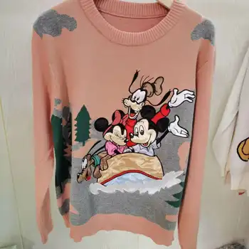 Ženske Puloverji Disney Neumen Mickey Mouse Dolg Rokav O-vratu Puloverji 2020 Minnie Vrhovi Lady Ženska Oblačila Jesensko Zimske Puloverje